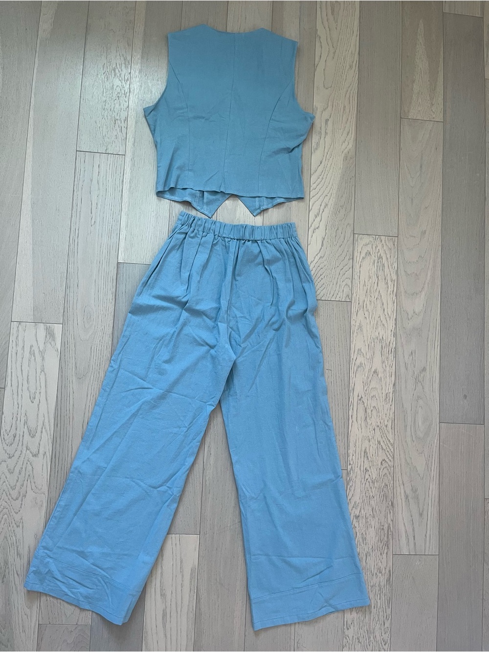 Light Blue Wide-Leg Pants with Matching Vest - Picture 2 of 10